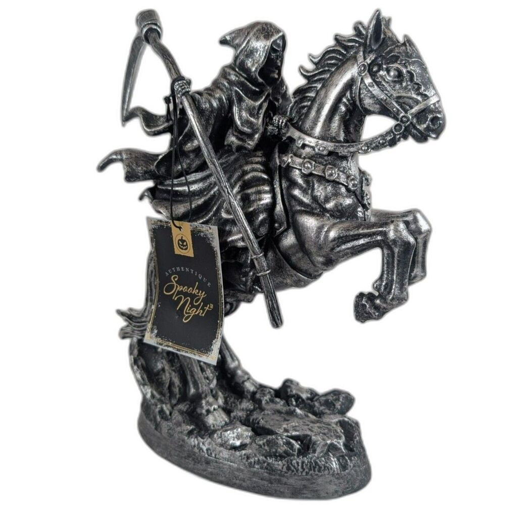 Authentique Spooky Night Grim Reaper Horse Statue 12" Halloween Gothic NWT
